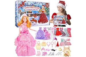 NTGFU Calendrier de L'Avent 2025 Fille- Mode 24 Surprises Robes Vêtements et Accessoires Poupee Cadeaux de Noël Enfants Robe Princesse Fille DIY Licorne Sirene Enfants Habillage Créatif Calendrier de Noël