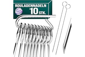4happy Rouladennadeln, 10 Stück im Set - Rouladenspieße mit Griff und scharfer Spitze, Rouladennadeln Edelstahl rostfrei ersetzen Rouladenklammern, Länge 10 cm
