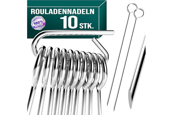 4happy Rouladennadeln, längd 10 cm, 10 stycken i set | Rouladenspett med handtag och skarp spets, pinnålar rostfritt stål ersätter rouladenklämmor