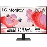 LG Electronics Curved Wide screen Monitor 32MR50C-B, 32 Inch, Full HD 1080p, 100Hz, 5ms GtG, VA Panel, AMD FreeSync, Smart En