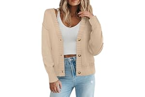 Zeagoo Chaqueta de punto para mujer, manga larga, cuello en V, tira de botones, parte delantera abierta, elegante, informal, tallas S-XXL
