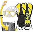 HH HHAO SPORT Children's snorkel set with fins, 180° panorama wide view diving goggles children, adjustable flippers, high-quality diving mask and dry top snorkel