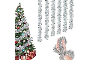 OUQIWEN Weihnachten Lametta Girlande,6 Stück x 2M Lametta Glänzend Girlande,Weihnachtsbaum Dekoration Girlande,Festliches Wei