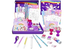 YTACREA Licorne Ensemble de Papeterie, Cadeau Fille 6 7 8 9 10 11 12 Ans, Journal Intime Fille, Kit Carnet Scrapbooking Enfant, Jeux Creatif, Kit D'écriture, Cadeaux D'anniversaire Noël, 124 Pièces