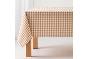 GAMUSI Nappe Anti-Taches Tableau Vichy, Coton, Toucher Tissu, 140x100 cm, Couleur Beige