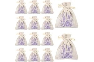 ZHUFUBAO 14 saszetek z lawendą, 140 g suszonej lawendy na mole, bawełniana torba przeciwpyłowa ze sznurkiem, perfumowana saszetka do szafy, torby na lawendę antymolową do szafy, samochodu