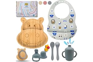 HappyDoo | Set Pappa Svezzamento | 9 Pezzi | Piatto Svezzamento Bambù Naturale | Bavaglino | Vaso in Evoluzione | Posate per Bambini | Regalo Ciuccio Frutta | Set Pappa Bamboom | In Confezione Regalo