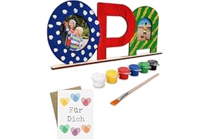 LIDAM Opa Geschenk Enkel | einfach & schön | Holznamen bemalen & Fotos ankleben | Geschenk Opa, Geburtstagsgeschenk-Opa mit Farben & Pinsel & Zubehör