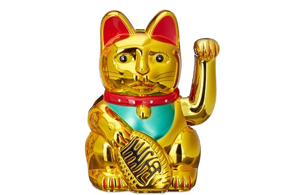 Relaxdays Maneki Neko vinkande katt, kinesisk lyckokatt, fortune cat, asiatisk guldkatt, 16 cm, guldfärgad