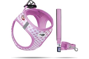 CURLI Vest Harness Air-Mesh Pink-Circles M & Leash L