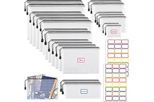 WOWOSS 21 PCS Plastic Folders Mesh Zipper Bags 8 Size Mesh Document Bags A4/A5/A6/B4/B5/B6/B8 Multisize Clear Zipper Bill Pouch Zipper File Wallet Zip Folders for School, Home, Office and Travel (Black)