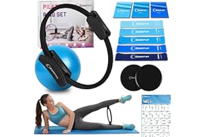 Goocrun Pilates Ring Set Exercise Equipment with Exercise Bands Resistance Bands Set, Pilates Ball, Sliding Disks – Workout Equipment Home Gym Includes Complete Fitness Poster