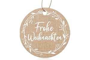 MEJOSER 50 Stück Geschenkanhänger Weihnachten Vintage Boho Frohe Weihnachten Etiketten Rund mit Juteschnur Geschenke Anhänger Weihnachtsanhänger Weihnachtsbaum Deko
