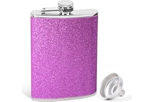 SPDYCESS 8oz Petaca Mujer con Purpurina, Portátil Acero Inoxidable Petaca con Embudo, Glitter Whisky Frasco para Viajes Senderismo Camping - Púrpura