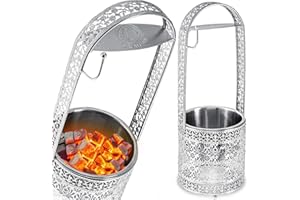 DILAW® Shisha Kohlekorb Oriental Hoch Edelstahl Kohlebehälter für Shisha Kohle & Grill Kohle Char-Basket Holzkohlekörbe mit Sicherheitsgriff Hookah Zubehör, Farbe:Silber