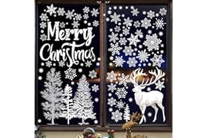 LOMIMOS 9 sztuk naklejek na okno, na Boże Narodzenie, wielokrotnego użytku, statyczne, samoprzylepne, płatki śniegu, łoś, dekoracja na Boże Narodzenie