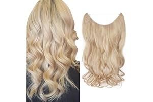 Elailite Extensiones con Hilo Invisible de Cabello Rizadas Ondulada (SleeKanekalon Mayor Calidad) Alambre en Extensiones Pelo Sintético 50cm # Rubio Oscuro a Rubio Muy Claro