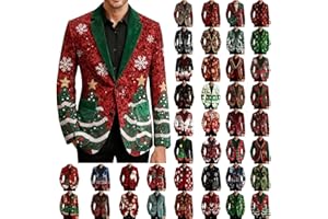 JIANGML Herren-Weihnachtsanzug Cord Weihnachtsblazer Lustig Weihnachtsmotiv Weihnachtsjacken Festliches Outfit Lässiger Button Mantel Leisure Jacket Männer Party Kostüme Xmas Anzug Weihnachtssakko