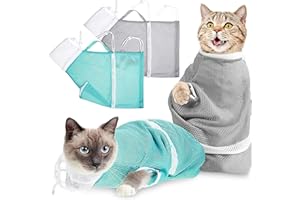 CERICAI 2pcs Cat Grooming Bag - Adjustable Cat Bathing Bag Anti Scratch Bite Polyester Soft Durable Mesh Cat Shower Bag, for Small Medium Large Cats Bathing, Nail Trimming, Injection, Medicine Taking