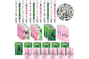 ANPROLA Witch Princess Stationery Party Supplies with 12 Gift Bags,12 Ballpoint Pens,12 Notebooks, 60 Stickers for Pink and Green Birthday Party Exchange Gifts School Rewards
