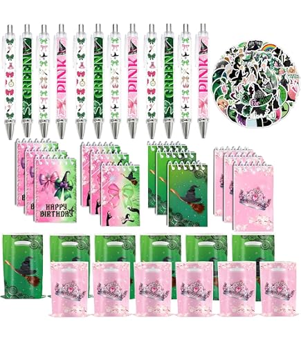 Bomboniere Principessa Strega Anprola: 12 Sacchetti Regalo Con Penne, Quaderni E Adesivi - Rosa E Verde Per Festa Compleanno - 2