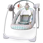 Bright Starts Baby Swing, Adaptive Speed, Fabric Toys, Music, Removable Toy Bar, 0-9 Months 3-9 kg (Weird V