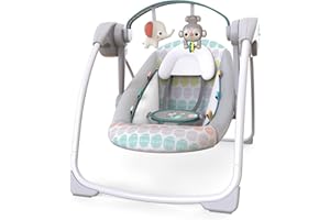 Bright Starts Altalena Automatica Portatile a 6 Velocità per Bambini, Compatta e Pieghevole, Musica, Barra Giocattoli, 0-9 Mesi 3-9 kg (Whimsical Wild)