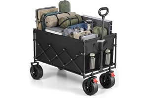 SONGMICS hopfällbar skrinda, handvagn med handtag, trädgårdsvagn, för camping, 4 förstärkta hjul, varav 2 universalhjul, utom