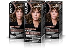 SYOSS Permanent Color 5-8 Castaño Avellana, tinte de pelo y mascarilla intensiva con keratina, para una cobertura profesional de canas, color duradero y cuidado intensivo, Pack 3