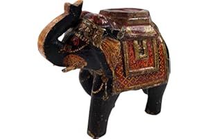 GURU SHOP Dekoracyjny słoń z Indii, malowany indyjski słoń drewniany, rzeźba słonia, czarny, kolor: czarny, 15 x 18 x 8 cm, figurki zwierząt