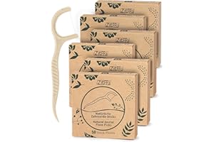 ‎ZITFRI 300 Stk. Zahnseide Sticks Nachhaltige Dental Floss Plasktikfrei Zahnseidesticks für Zahnzwischenraumreiniger Natur Zahnsticks für Zahnreinigung - 6er Vegan ungewachste Zahnseide mit Zahnstocher