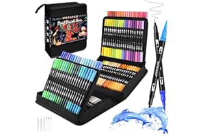 WOGOPRO 120 Couleurs Feutres Coloriage Adulte, Stylo Feutre Double Pointe Fine pour Adulte, Feutre Pinceaux Aquarelle Marqueurs pour Calligraphie, Dessin, Croquis, Mandala, Livre de Coloriage