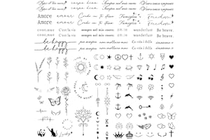 GEBETTER 3 Fogli Tatuaggi Semipermanenti Tattoo Temporanei Donna Scritta Frase Italiano, Tatuaggi Finti Donna, Trasferelli Adulti Uomo, Durata 1-2 Settimane, A base di Piante