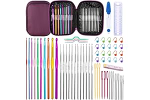 Ruasol 60 Pieces Crochet Hooks Set, Crochet Hooks Set with Storage Box, Ergonomic Knitting Needles, Blunt Needles, Stitch Markers, DIY Hand Knitting Craft Tools for Beginners
