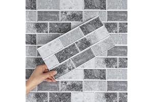 Hode Credence Adhesive pour Cuisine Pierre Grise 12 Pièces, Carrelage Carreaux Adhesif Mural Cuisine Salle de Bain, Stickers Autocollant Imperméable 15x30 cm