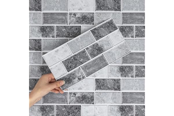 Hode Credence Adhesive pour Cuisine Pierre Grise 12 Pièces, Carrelage Carreaux Adhesif Mural Cuisine Salle de Bain, Stickers Autocollant Imperméable 15x30 cm