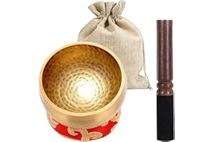MKITNVY Bol Tibetain 7 Metaux Fait Main, 8CM Bol Tibétain, Bol Chantant Tibetain avec Des Bâtons en Bois, un Coussin Sonore et un Sac en Tissu de Rangement, pour Meditazione, Yoga, Chakra et Thérapie du Son