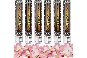 HERBYD 6PCS Confetti Cannons, Pink, Rose Gold and White Foil Confetti, 30cm Cannon Poppers for Gender Reveal, Carnival Party, Birthdays, Weddings, New Year Celebration Supplies