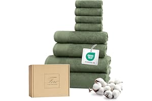 Ferò Set Asciugamani Bagno Cotone Di Lusso 8 Pezzi, OEKO-TEX, 100% Cotone Premium, 550 g/m², Ultra Morbido, Design Italiano, 2 Teli Bagno 70x140, 2 Asciugamani Viso 50x100, 4 Lavette 30x30, Verde
