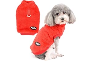 Zunea Polarowy sweter dla psa, płaszcz, zimowa ciepła kurtka, płaszcz dla małych psów, miękkie, puszyste ubrania dla szczeniaka z pierścieniem D, do uprzęży, smycz, sweter, zimna pogoda, odzież dla zwierząt domowych, dla chihuahua, piesków, kotów, czerwony, XXL