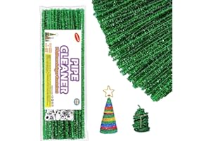 KIMMAX Set di 100 pulitori per pipa verdi e 100 fili di ciniglia Googly Eyes, 30 cm, per bambini, fai da te, progetti e decorazioni (verde glitterato)