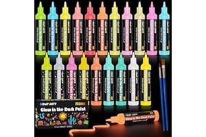 HOMY ARTY Glow in the Dark Paint - 20 Colors x 30ml Fabric Paints Long-Lasting for Halloween and Christmas, 3D Luminous Glow Acrylic Paint for T-Shirt, Canvas, DIY Decoration