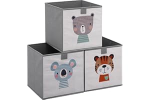 Navaris Kinder Aufbewahrungsbox 3er Set - Regal Aufbewahrung 28 x 28 x 28 cm Spielzeugkiste - 3x Spielzeug Box faltbar für Kinderzimmer - Tier Motiv Kisten mit Griff - Toy Box Set