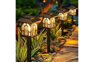 BUCASA Solar Lights Outdoor Garden, 6 Pack Garden Lights Solar Powered Waterproof with Warm White Light, Retro Solar Garden Ornaments Outdoor Path Lights for Landscape, Patio, Yard, Pathway