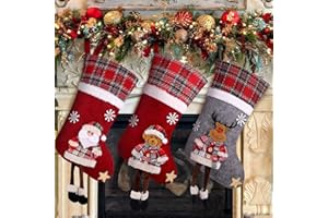 CACOE Medias de Navidad, Juego de 3 Calcetines de Navidad Regalode Decoración Oso,Alce,Papá Noel Adorno de Navidad Bolsa de Dulces Calcetín de decoración navideña para llenar y Colgar 3 Pack