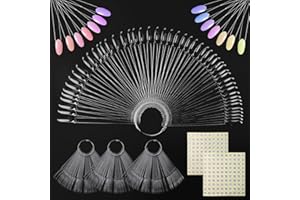 HXC 200 Pcs Nail Swatch Sticks Clear Plastic Nail Colour Display Tips with Metal Ring and 1-200 Numbered Stickers for Art Design Practice for Salon and Beginners
