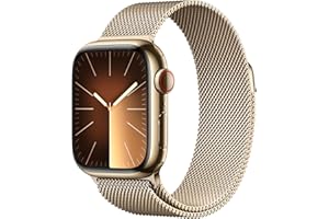 Apple Watch Series 9 (GPS + Cellular, 41 mm) Smartwatch mit Edelstahlgehäuse und Milanaise Armband in Gold. Fitnesstracker, Blutsauerstoff und EKG Apps, Always-On Retina Display, Wasserschutz
