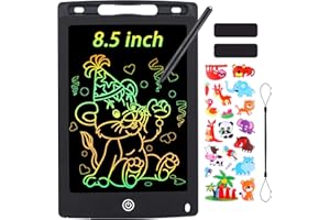 Sofore LCD Writing Tablet for Kids, 8.5 inch Colorful Screen Kids Drawing Board Doodle Pads Kid's Toys Birthday Present for 3 4 5 6 7 Girls Boys Learning Toys, Free Animal Cartoon Stickers (Black)