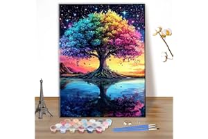 MEIYUDA Dipingere con i Numeri Adulti Albero Della vita Colorato, Pittura a Olio Kit Paint by Numbers fai da te Quadri da Dipingere Numerat, Pittura Adulti Decora la Casa Regalo 30x40cm(Senza Cornice)