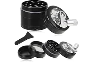 WUISOLQP 4 Piece Spice Grinder Hand Cranked Spice Grinder Premium Zinc Alloy Spice Grinder with Sifter Magnetic Top Pollen Scraper and Foldable Handle for Dry Spices Portable 1.57" (40mm) Black
